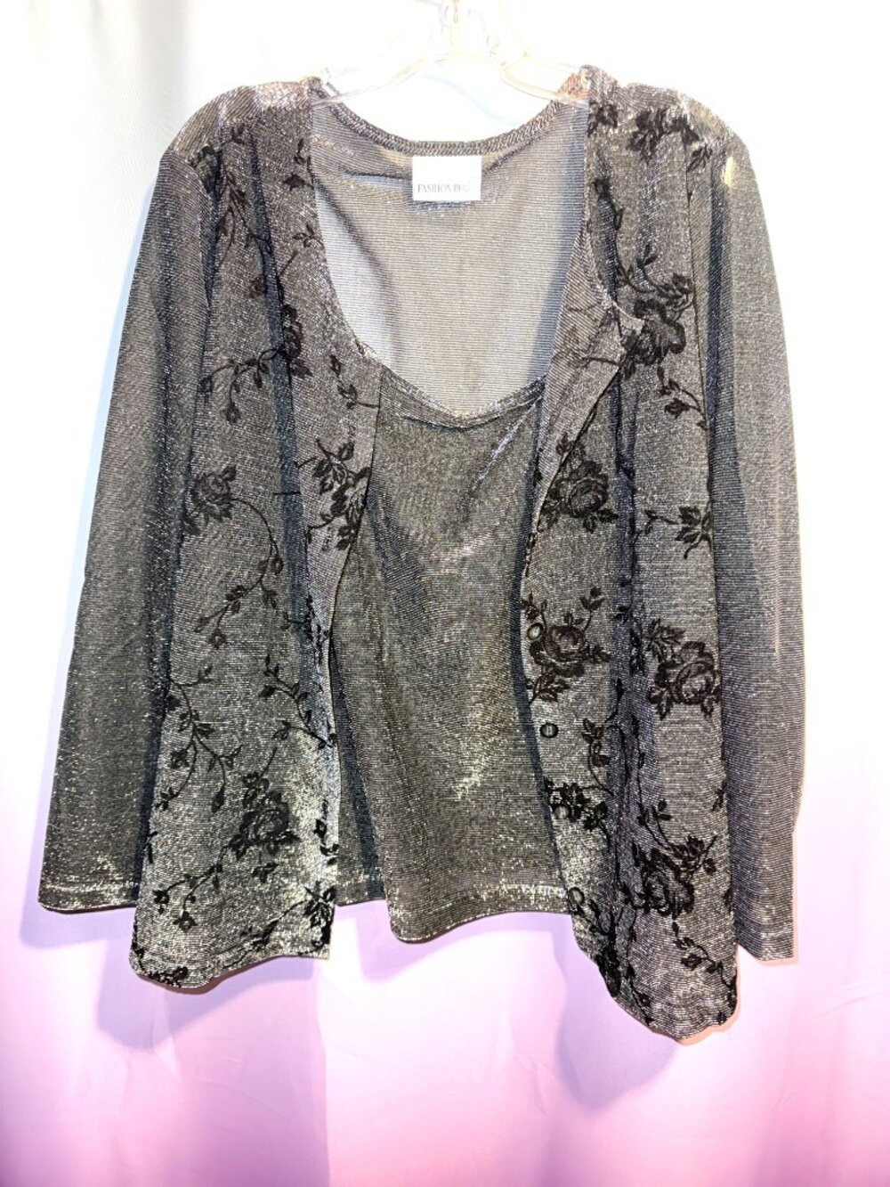 Vintage Fashion Bug Silver Blouse with Built-In Camisole 18/20